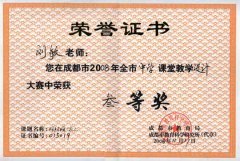劉敏、肖孚清在成都市2008中學課堂教學設計大賽中榮獲三等獎