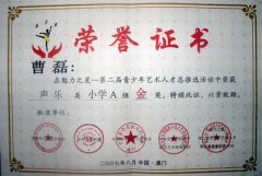 曹磊同學在魅力之星—第二屆青少年藝術人才總推選活動中榮獲聲樂類小學A組金獎