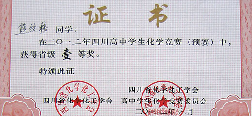  祝賀美視學子在2012年四川高中學生化學競賽(預賽)中獲獎 